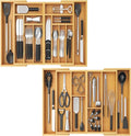 Lifewit Silverware and Cooking Utensil Drawer Organizer Set – Expandable Adjustable Bamboo Storage for Cutlery, Flatware, Spo