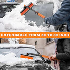 Extendable Snow Brush and Ice Scraper for Car, 30"-35"-39" Adjustable Long Handle & 4.3" Ice Chipper, 360° Pivoting Brush Head & Comfortable Antiskid Grip