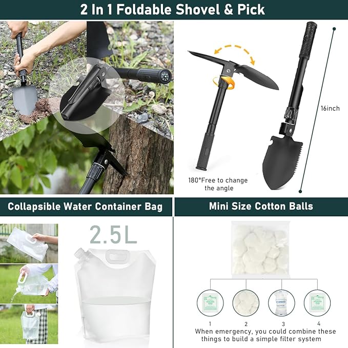 Survival Kit, 262Pcs Survival Gear and Supplies with First Aid Kit Pouch and Crossbody Bag, Emergency Kit with Tent, Camping 