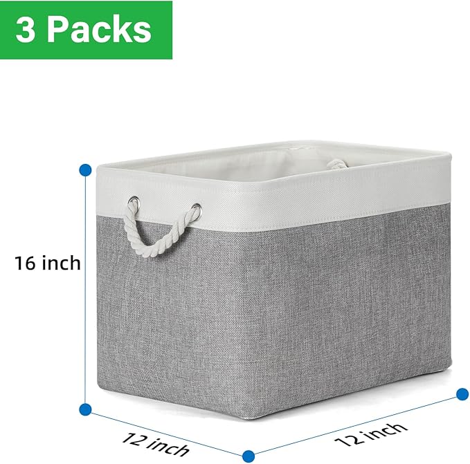 Bidtakay Large Storage Baskets for Organizing 3-Pack Fabric Closet Organizers Storage Bins with Handles 16x11.8x11.8 In Colla