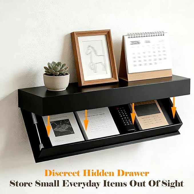 Magic Flap Hidden Shelf with Secret Compartment, Wall Mounted Floating Shelf with Concealed Storage Drawer, Hidden Compartmen