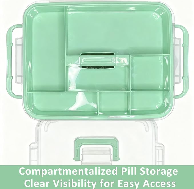 UFI Clear Medicine Storage Box with Lids, 2 Pack Portable First Aid Organizer with Handle, Stackable Storage Containers for F