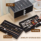 SPAKOWN Ring Box Display Holder, Clear Velvet Jewelry Storage Tray Organizer for Ring Stud Earring (Black, 5 Drawers)