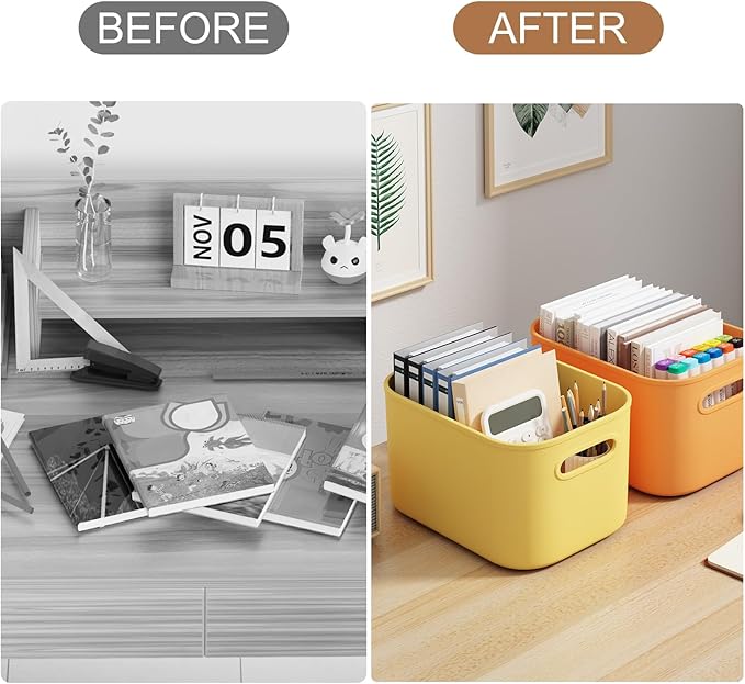 ORGIDOL 8 Pack Colorful Storage Bins with Lids Stackable Storage Container for Organizing, Storage Boxes with Handle for Shel