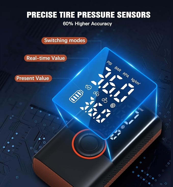 Tire Inflator Portable Air Compressor Cordless Mini Air Pump with Digital Pressure Gauge Inflater 150PSI Fast Inflation (without DC) and Auto Shutoff Function Tires Pump for Cars Motorcycles Bikes