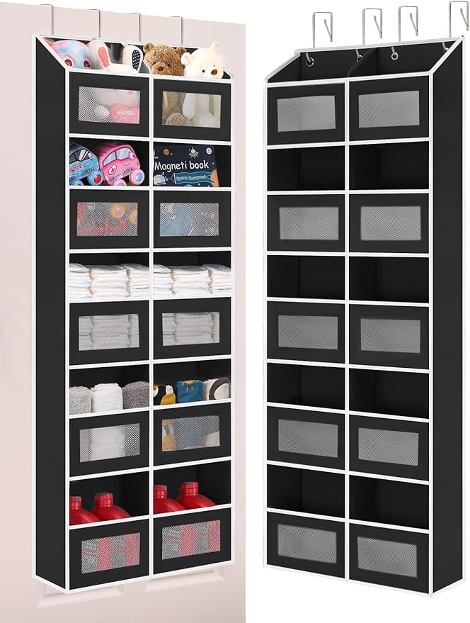 Over the Door Organizer Hanging- 10 Compartments, 80 lbs Load Behind Door Stuffed Animal Storage, Extra Large Toys Storage Or