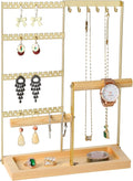 Jewelry Organizer Stand, Jewelry Holder, Lengnoy 4 Tier Earring Holder with 48 Holes and 6 Hooks Necklace Organizer Wood Box 