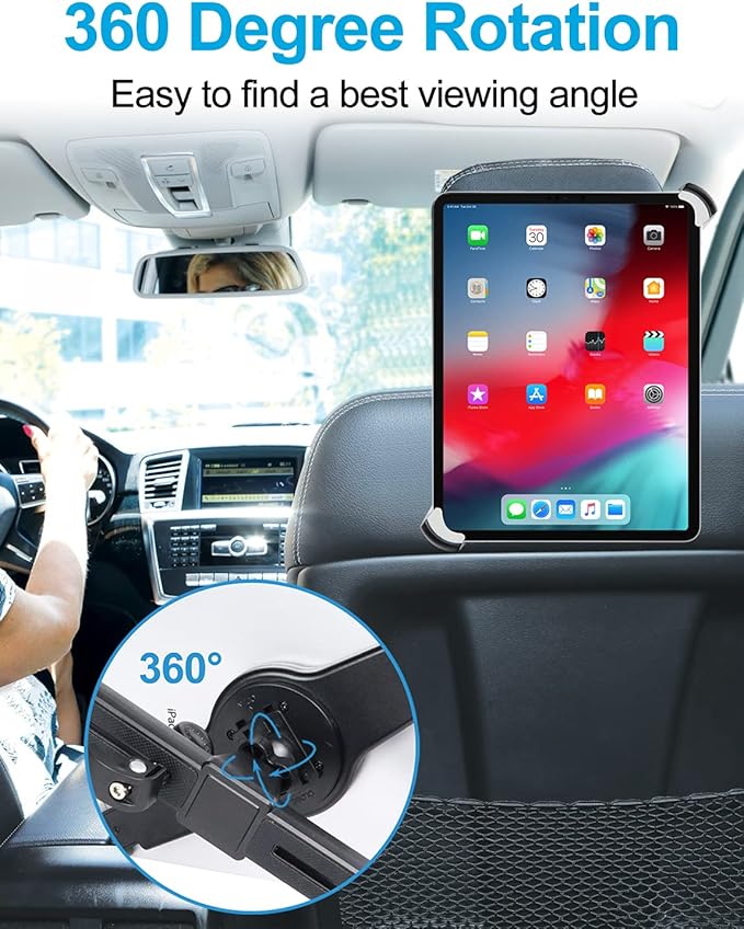 woleyi Car Headrest Large Tablet Mount, Heavy Duty Ultra Stable Car Back Seat Tablet Holder, Compatible iPad Pro 13/Air, Samsung Galaxy Tabs, Surface Pro/Go, Fire HD and More 9.5-14.5" Tablets