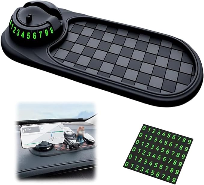 Multifunction Car Anti-Slip Mat, Car Dashboard Mobile Phone Holder, Rotating Anti Slip Mat Auto Phone Holder with Temporary P