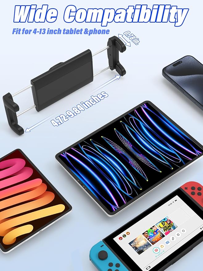 LYFlCCS Headrest Car Tablet Holder Mount with Flexible Arm Special for iPad Pro 12.9, Long Trip Back Seat Mount Fit Thickness Case for iPad air, mini, Galaxy Tab and More 4.7-13" Phone & Tablet