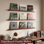 Pinkunn 3 Pcs 40 Inches Vinyl Wall Mount Record Display Shelf, Extra Long Wood Vinyl Record Holder, Album Display Holder Floa