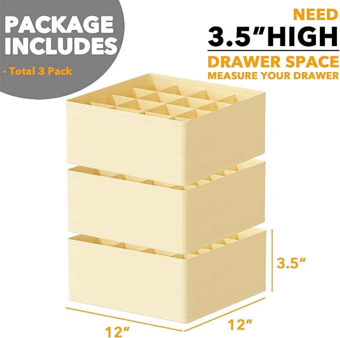 SpaceAid Sock Drawer Organizer Divider 3 Pack, 64 Cell Dresser Closet Nursery Underwear Organizers Storage Bins for Organizin
