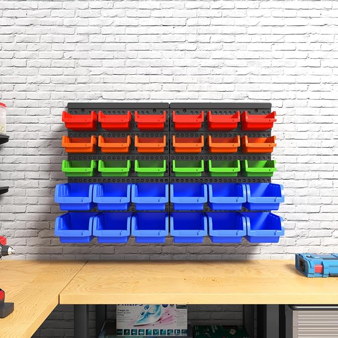 Wall Mounted Storage Bins Parts Rack 4 Colors Garage Plastic Shop Tool Organizer, ABS Plastic Garage Rack, Screw Storage 30 B