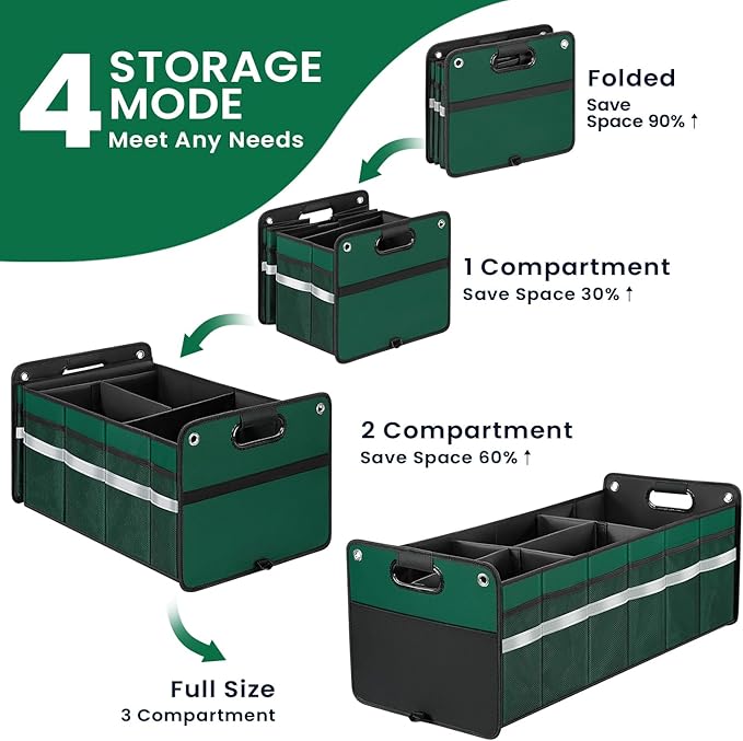 Car Trunk Organizer, Car Storage Organizer, Collapsible Multi Compartment for Car, Suv, Sedan, Truck, 100L, Extra Larger