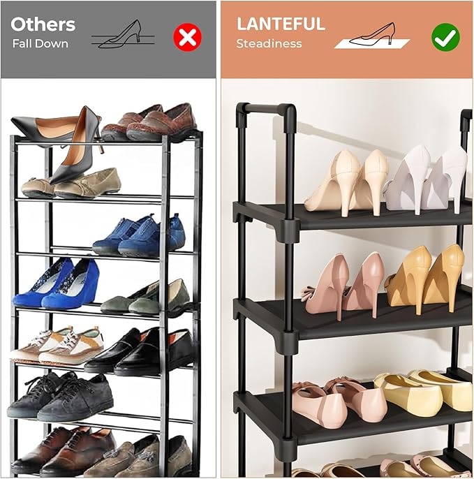 LANTEFUL Tall Shoe Rack 8 Tiers, 16-20 Pairs Shoe and Boots Organizer Storage Sturdy Shoe Shelf, Narrow Vertical Shoe Rack fo