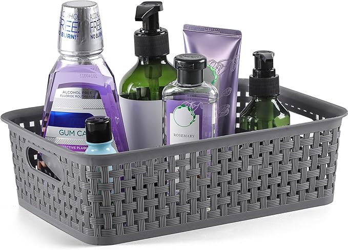 NETANY Plastic Storage Baskets - 8 Pack, Gray, Durable, Easy to Use, Flexible, Multi-Purpose, Ideal for Closets, Cabinets, Sh