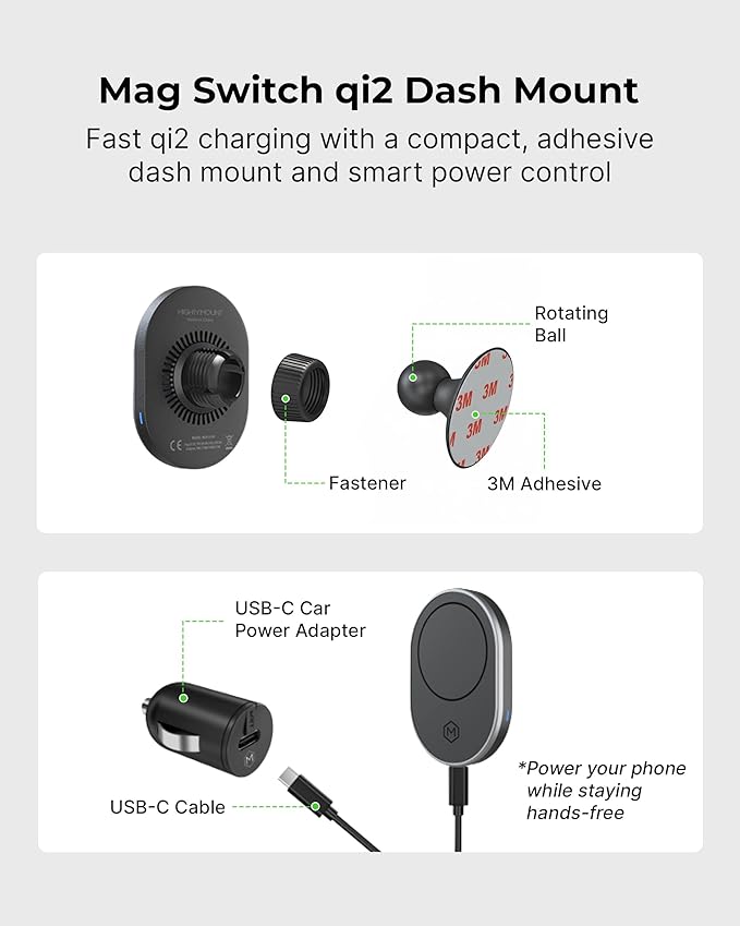 MagSafe Wireless Car Charger Dash Mount (Version 2.0) 360° Rotating Magnetic Phone Holder for iPhone 17/16/15/14/13/12/Air - 15W Fast Charging, Secure Magnets, Universal Dashboard Fit