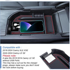 TOPINSTALL Red Center Console Organizer Compatible with 2018-2023 2024 Toyota Camry XLE XSE and 2020-2024 Camry LE SE with Dual USB Ports, Interior Accessories Armrest Tray Insert (Not for 2025)