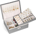 Jewelry Box for Women Girls, 2 Layers Jewelry Organizer Container with Lock, PU Leather Storage Case with Removable Tray, Jew