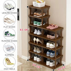 AFOORD Vertical Shoe Rack-Tall Narrow Shoe Rack Organizer for Small Spaces,12Tier Bamboo Shoen Shelf for Entryway,Closet,Corn