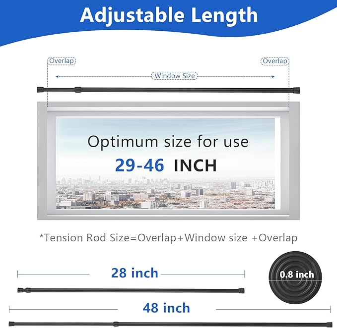 Goowin Tension Curtain Rod 28 to 48 Inch, 5/8" Diameter No Drilling Small Rod, Expandable Spring Loaded Curtain Rods, Rods fo