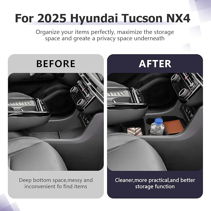 LUWU 2025 Tucson Lower Console Organizer for 2025 Hyundai Tucson Accessories Under Armrest Organizer Insert Tray w/Cup Holder Insert Organizer Drink Holder(NOT for Manual/Automatic Version)