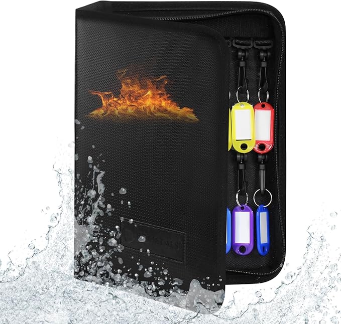 Fireproof and Waterproof Portable Zippered Key Case,32 Key Hooks Key Organizer with Key Tags,Portable Manager Zipper Key Bind