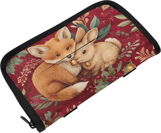 Car Tissue Holder Car Visor Organizer Tissue Box Holder for Car Sun Visor Organizer with Car Vehicle Accessories Essentials Interior for Women Men Christmas Fox Bunny Red