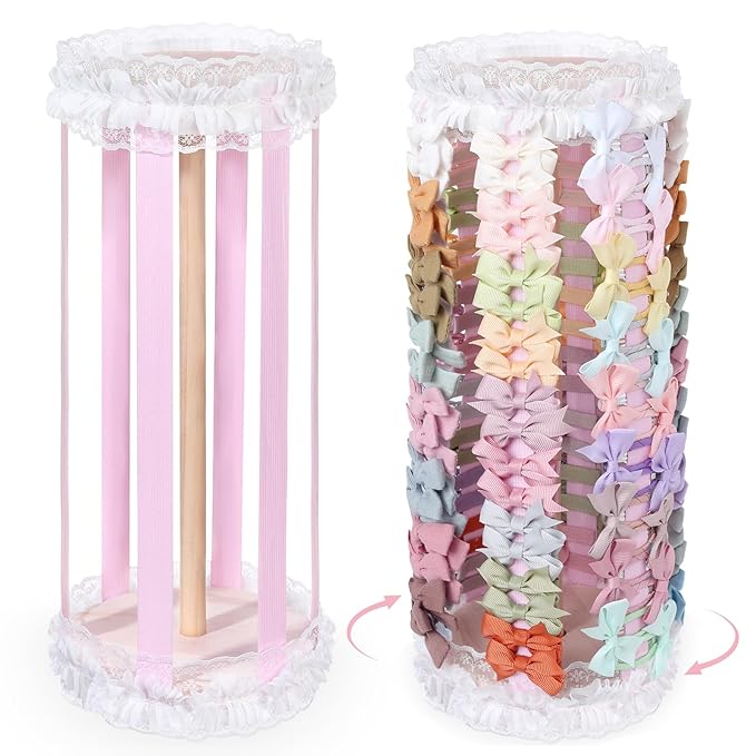 POVETIRE Bow Holder for Girls Hair Bows,Pink Hair Bow Organizer, Hair Clips Stand Hair Accessories Rack Display Decors Baby N