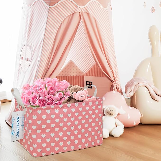 LANGYASHAN Rectangular Storage Bin Collapse Canvas Fabric Cartoon Storage Basket with Handles for Organizing Home Kitchen Boy