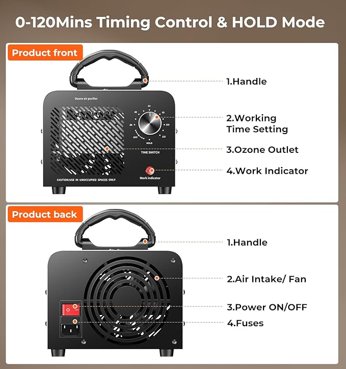 Ozone Generator, 48,000mg/h High Capacity O3 Machine for Large Spaces Up to 4,000 Sq Ft, Portable Odor Eliminator for Car, Ho