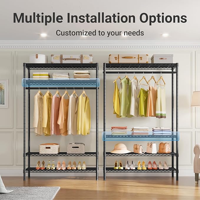 VIPEK V1 Plus Heavy Duty Clothes Rack with Shelves - 4 Tiers Adjustable Height | Holds Up to 540lbs | Perfect for Small Space