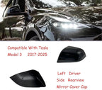Compatible with Tesla Model 3 Side Mirror Cover Replacement 2017 2018 2019 2020 2021 2022 2023 2024 2025, Left Side Rearview Mirror Cover Cap for Model 3 Accessories(Black)