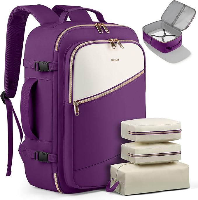 HOTOR Travel Backpack for Women – TSA-Friendly Travel Bag with Multiple Compartments & 3 Packing Cubes, Water-Resistant & Com