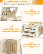 AKOZLIN Large 4-Tier Jewelry Box Leather Jewelry Storage Organizer with 3 Drawers Lockable for Women Girls Ring Necklace Earr