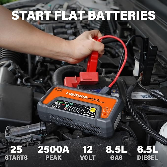LOKITHOR JP400 Jump Starter with Air Compressor, 2500A 12V Portable Car Battery Booster Pack (8.5L Gas/6.5L Diesel)