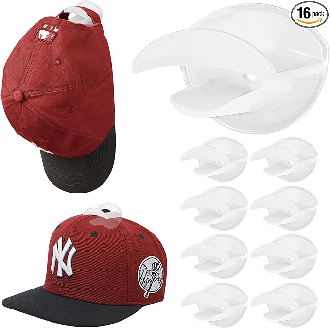 HOUSE DAY Adhesive Hat Hooks for Wall 16 Pack, Strong Hat Rack for Baseball Cap Display Organizer, Hats Hangers Holder for Wa