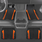 CAR PASS Heavy Duty Rubber Car Mats Metallic, Aluminum Film All Weather Floor Mats Waterproof Universal Trim to Fit SUVs Sedans Vans 4 Piece Anodized Deep Dish Two-Tone Sporty Black Orange Chrome