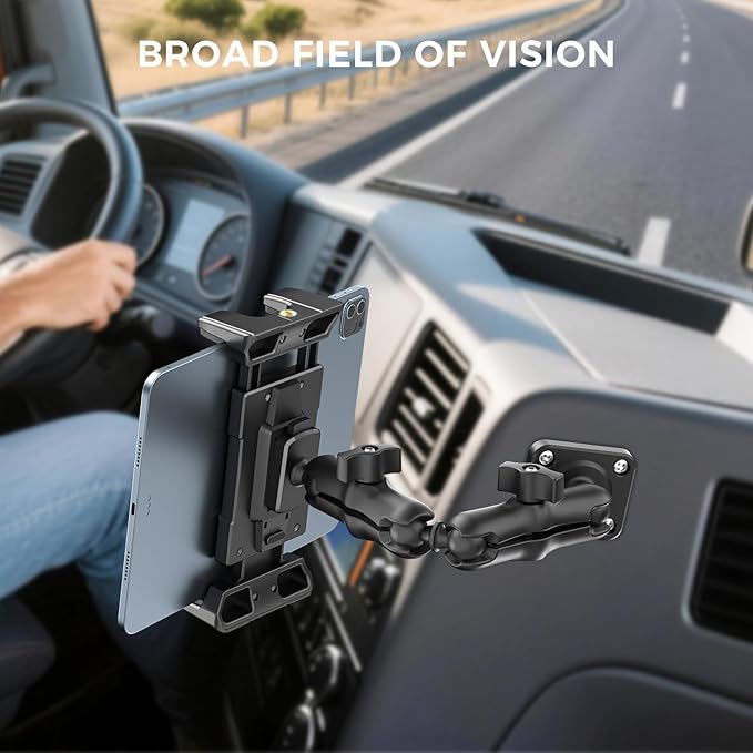 OHLPRO Tablet Mount for Truck - Heavy Duty Drill Base Tablet Holder for Car Dashboard, iPad Holder for All 5"-13" iPad Pro Samsung Galaxy Kindle fire Tablets and Car Wall etc. - 8-inch Arm
