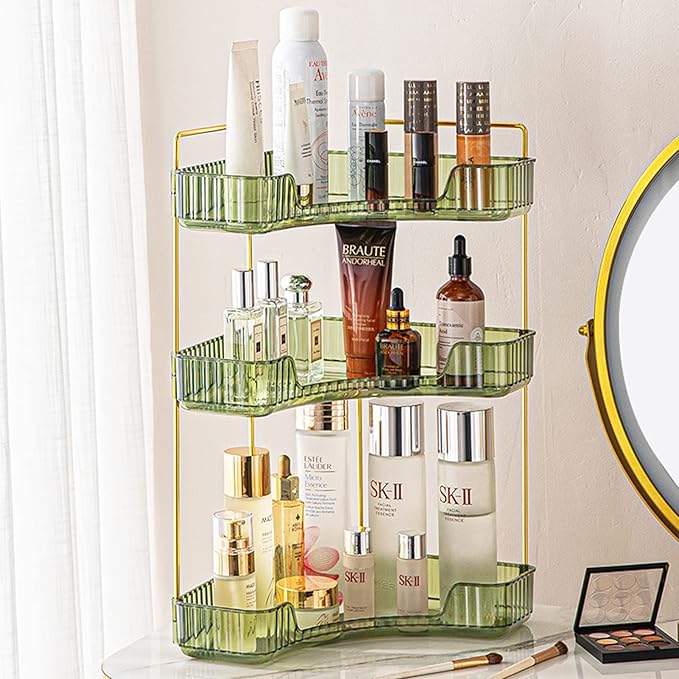 shuang qing 3-Tier Corner Bathroom Counter Organizer – Classic Storage Shelf for Makeup, Perfume & Toiletries, Space-Saving C