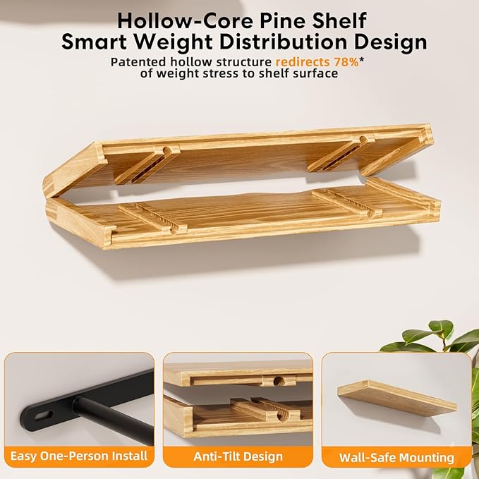 Floating Shelves for Wall Rustic Farmhouse 24 Inch Floating Shelf Wooden Shelves for Wall Pine Wood Shelf with Unique Natural