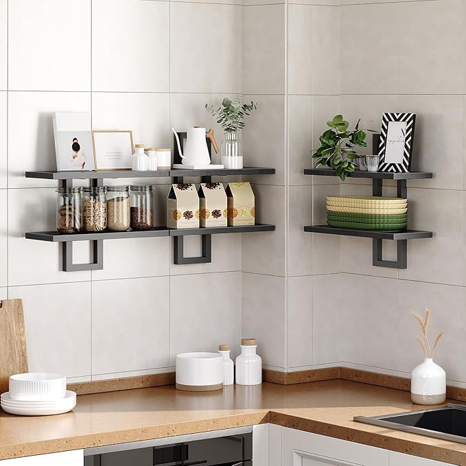 HOOBRO Floating Shelves, 15 Inch Wall Shelf Set of 3, Wall Mounted Storage Shelves 2-Tier, Hanging Bathroom Shelves, for Livi