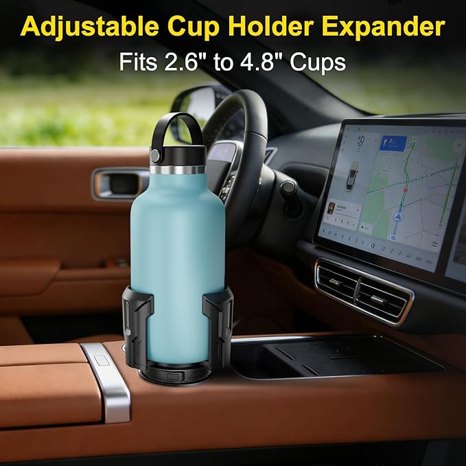 Cup Holder Expander (Adjustable Holder & Base, Auto-Fit Hold, One Button Open), Car Cup Holder Expander for Yeti, Hydro Flask