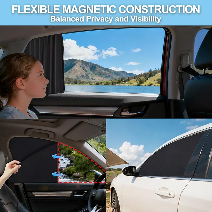 ZATOOTO Car Window Shades Custom Fit for Honda Odyssey 2020-2024 4-Pack Car Window Covers with 100% UV Protection and Total Blackout Privacy Heat Insulation for Family Travel Baby and Pet Safety