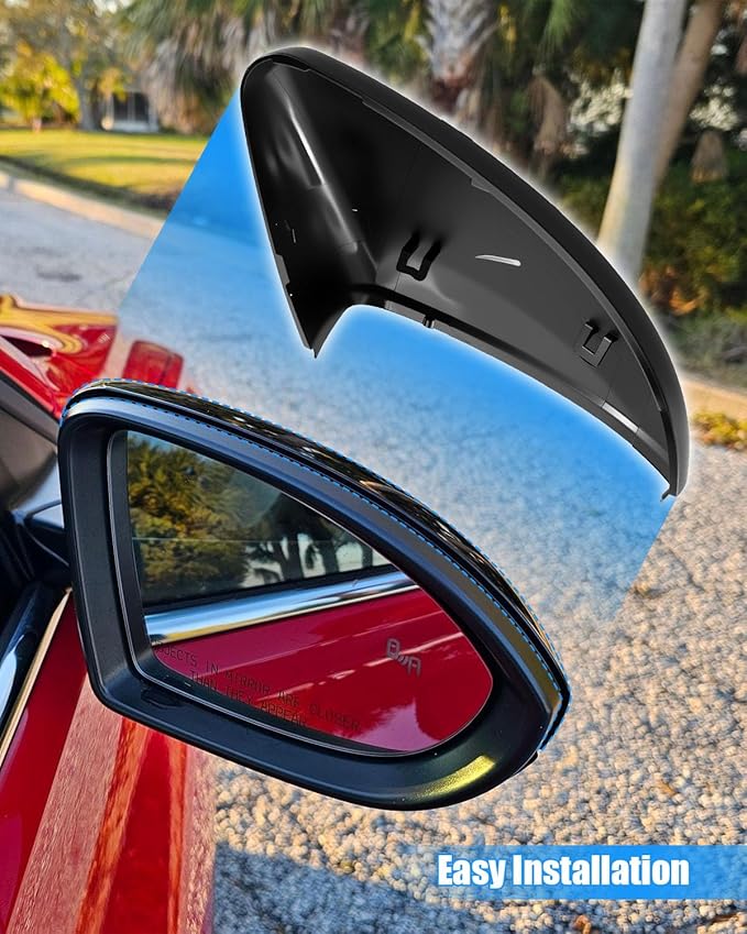 Left Driver Side Mirror Cover Fit for Volkswagen Jetta 2019 2020 2021 2022 2023 2024, Rearview Mirror Cover Without Turn Signal Replace 17A857537AGRU, Black