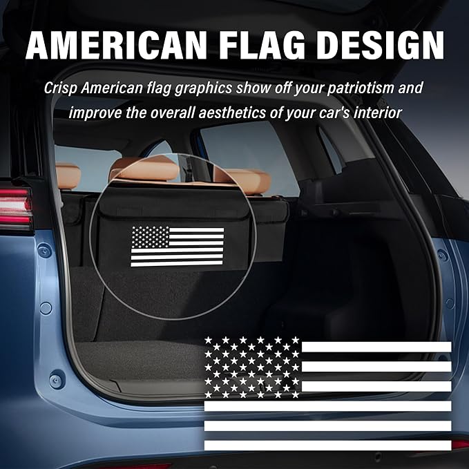Turcee Car Trunk Organizer,Large Capacity Car Storage Organizer with US Flag Design,Hanging Foldable Car Organizers and Storag