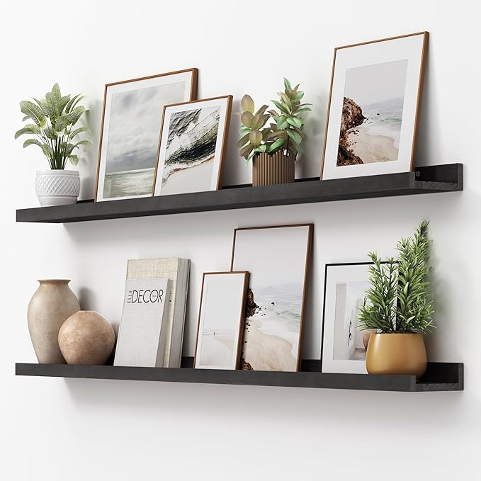 Picture Ledge Shelf, Floating Shelves Set of 2, Solid Pine Wood 55'' Long Large Nursery Book Shelves for Toys Storage, Kids B
