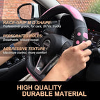 PINCTROT D Shaped Race Grip Steering Wheel Cover, Anti Slip Silicone Perforated Design with Soft Touch Padding, Enhanced Grip for Sporty Driving Flat Bottom 14.5-15 Inch (Racing Pink)