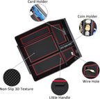 Center Console Organizer Tray for Ford F150 2021 2022 2023 2024 Accessories Interior Secondary Storage Armrest Box Insert Hidden Cubby Drawer (Full Console w/Bucket Seats ONLY) (Red Trim)