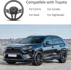 Leather Steering Wheel Cover for Toyota RAV4 Corolla Camry Highlander, 14.5-15 inches Car Steering Wheel Cover, Black